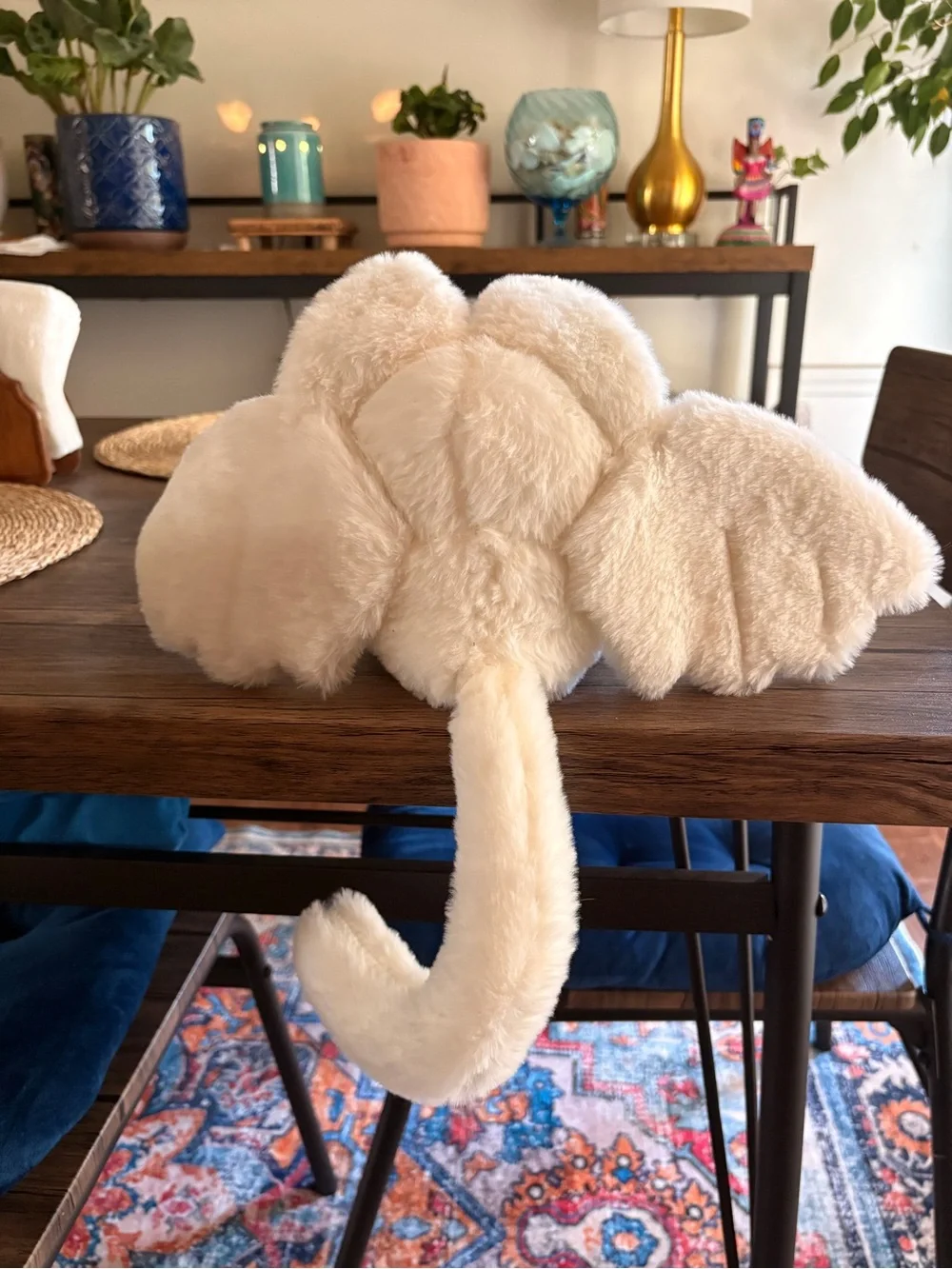 Plush White Bunny Bat Kids with Tail with Pink Paw Accents